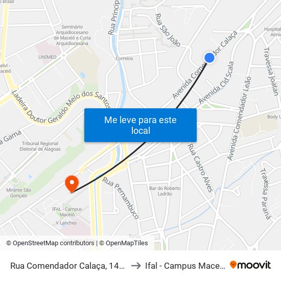 Rua Comendador Calaça, 1431 to Ifal - Campus Maceió map