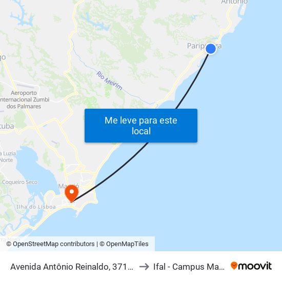 Avenida Antônio Reinaldo, 371-1807 to Ifal - Campus Maceió map