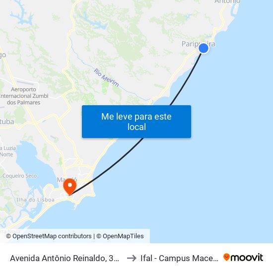Avenida Antônio Reinaldo, 377 to Ifal - Campus Maceió map