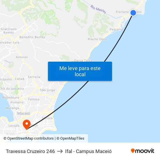 Travessa Cruzeiro 246 to Ifal - Campus Maceió map