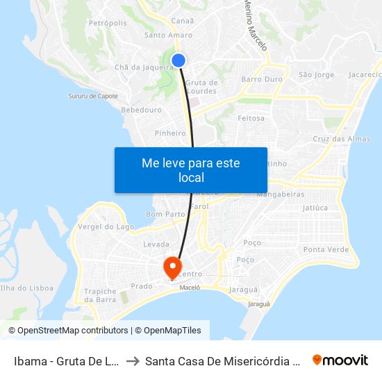 Ibama - Gruta De Lourdes to Santa Casa De Misericórdia De Maceió map