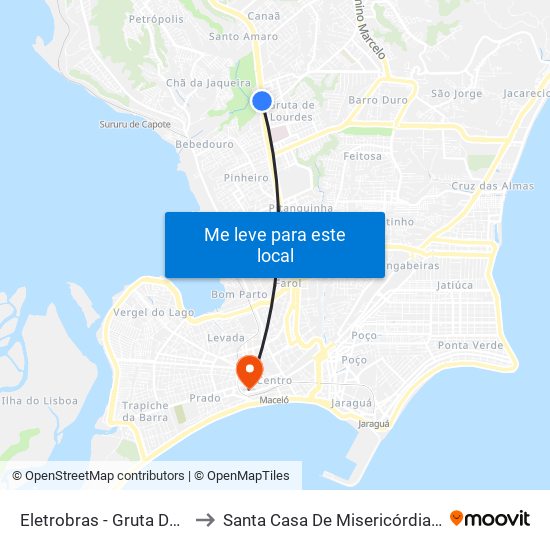 Eletrobras - Gruta De Lourdes to Santa Casa De Misericórdia De Maceió map
