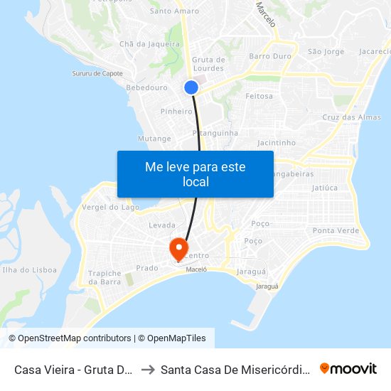 Casa Vieira - Gruta De Lourdes to Santa Casa De Misericórdia De Maceió map