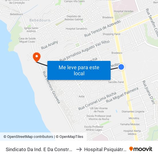 Sindicato Da Ind. E Da Construção Civil - Gruta De Lourdes to Hospital Psiquiátrico Dr. José Lopez map