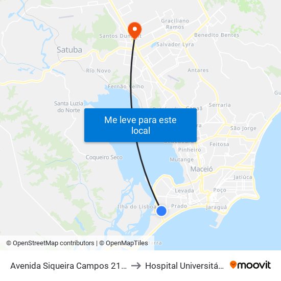 Avenida Siqueira Campos 2172 to Hospital Universitário map