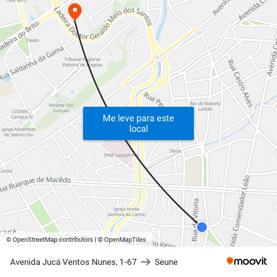 Avenida Jucá Ventos Nunes, 1-67 to Seune map