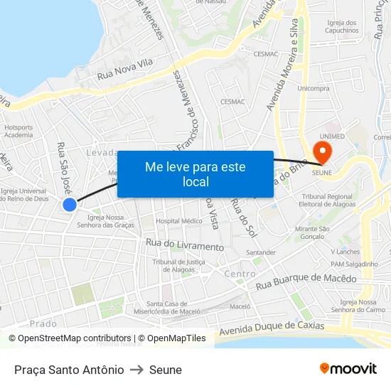 Praça Santo Antônio to Seune map