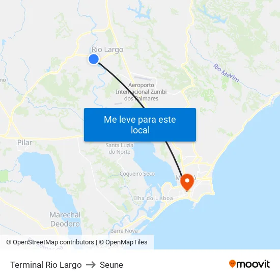Terminal Rio Largo to Seune map