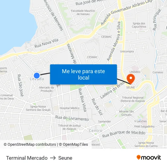 Terminal Mercado to Seune map