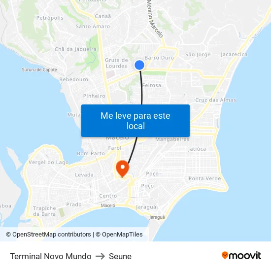 Terminal Novo Mundo to Seune map