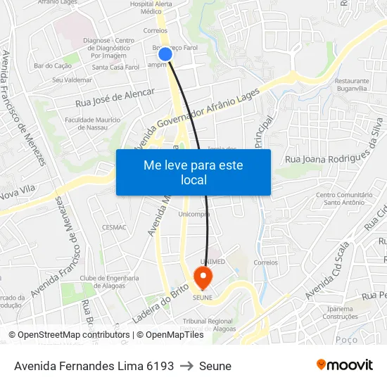 Avenida Fernandes Lima 6193 to Seune map