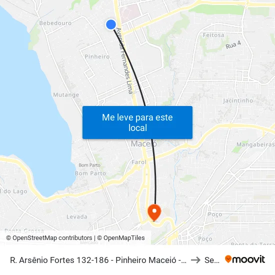R. Arsênio Fortes 132-186 - Pinheiro Maceió - Al 57057-300 Brasil to Seune map