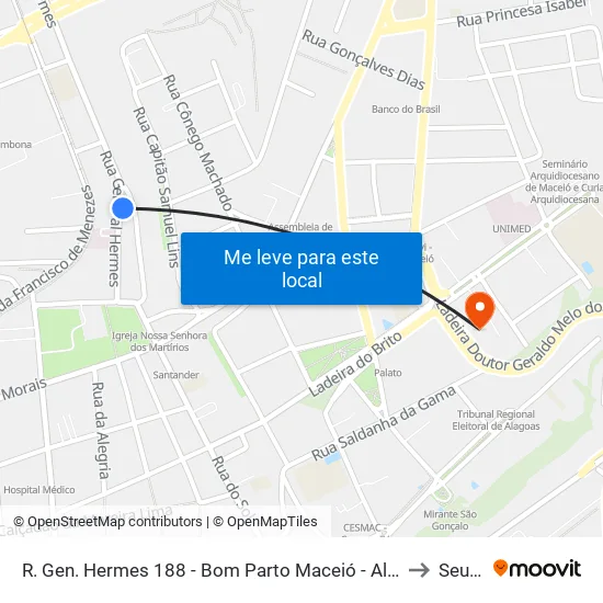 R. Gen. Hermes 188 - Bom Parto Maceió - Al Brasil to Seune map