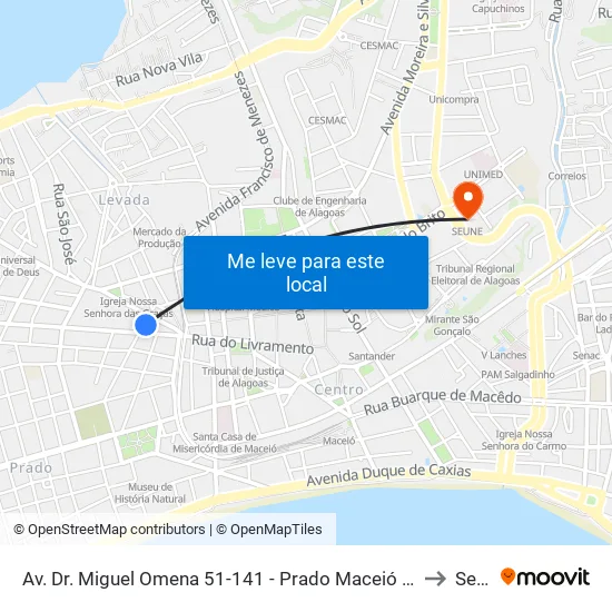 Av. Dr. Miguel Omena 51-141 - Prado Maceió - Al 57010-320 Brasil to Seune map