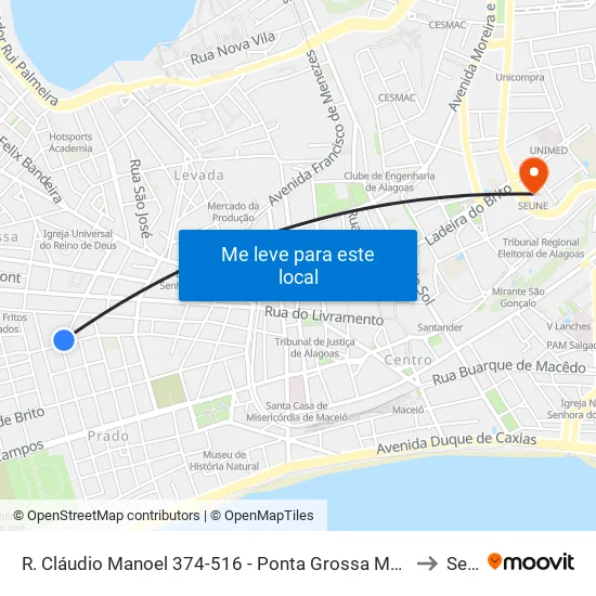 R. Cláudio Manoel 374-516 - Ponta Grossa Maceió - Al 57014-210 Brasil to Seune map