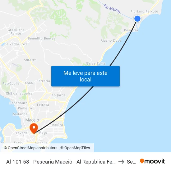 Al-101 58 - Pescaria Maceió - Al República Federativa Do Brasil to Seune map