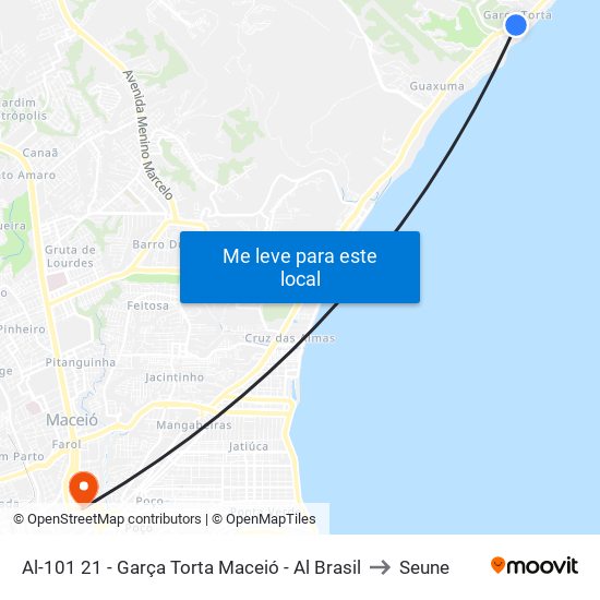 Al-101 21 - Garça Torta Maceió - Al Brasil to Seune map