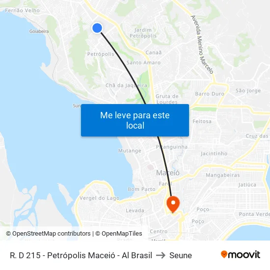 R. D 215 - Petrópolis Maceió - Al Brasil to Seune map