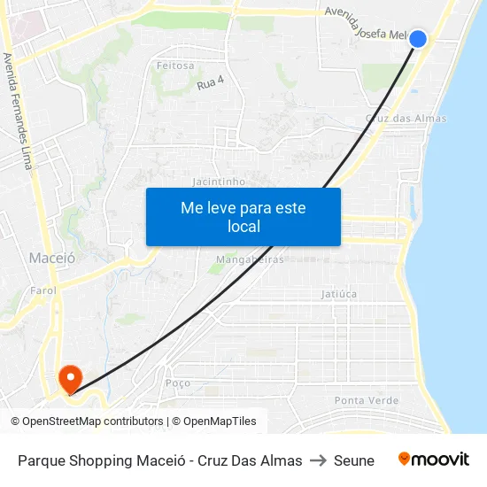 Parque Shopping Maceió - Cruz Das Almas to Seune map
