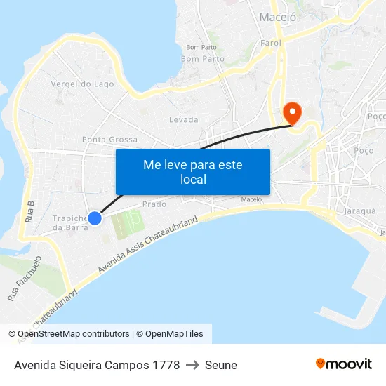 Avenida Siqueira Campos 1778 to Seune map