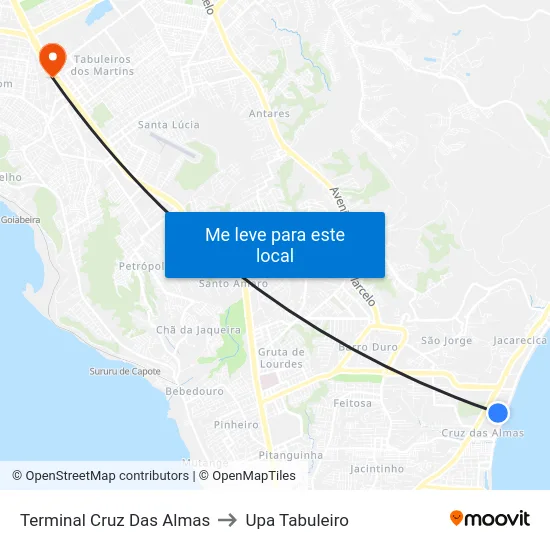Terminal Cruz Das Almas to Upa Tabuleiro map