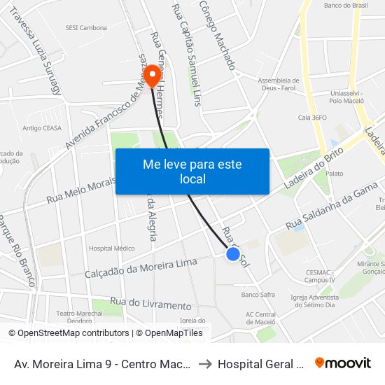 Av. Moreira Lima 9 - Centro Maceió - Al 57020-220 Brasil to Hospital Geral Santo Antônio map