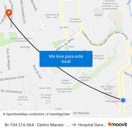 Br-104 216-564 - Centro Maceió - Al República Federativa Do Brasil to Hospital Geral Santo Antônio map