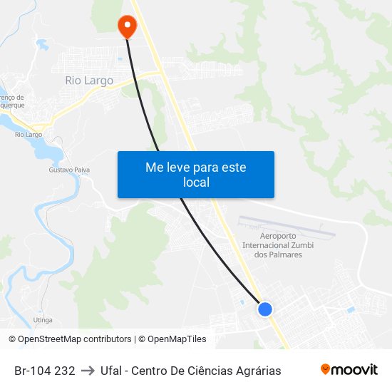 Br-104 232 to Ufal - Centro De Ciências Agrárias map