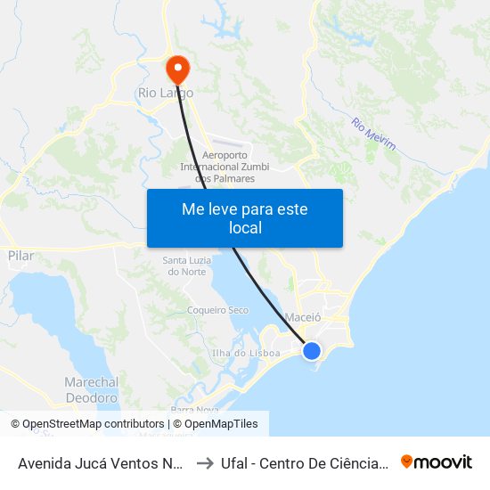 Avenida Jucá Ventos Nunes, 1-67 to Ufal - Centro De Ciências Agrárias map