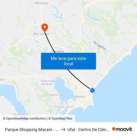 Parque Shopping Maceió - Cruz Das Almas to Ufal - Centro De Ciências Agrárias map