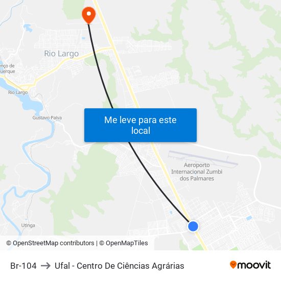 Br-104 to Ufal - Centro De Ciências Agrárias map