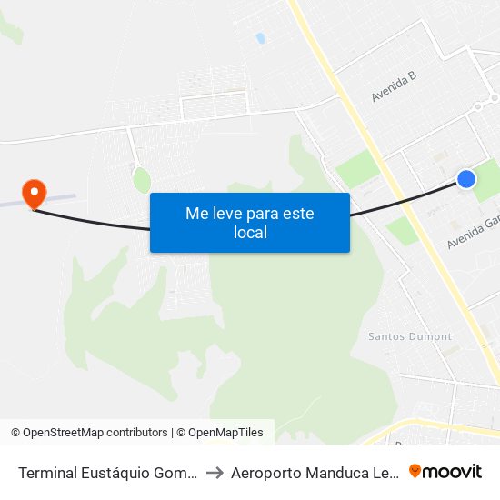 Terminal Eustáquio Gomes to Aeroporto Manduca Leão map