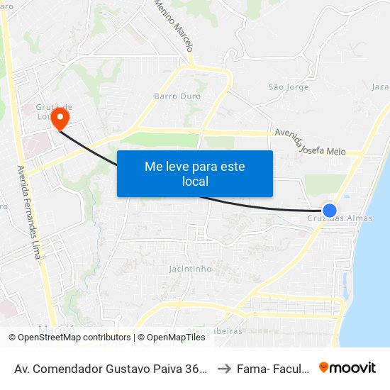Av. Comendador Gustavo Paiva 3667 - Cruz Das Almas Maceió - Al Brasil to Fama- Faculdade De Maceió map