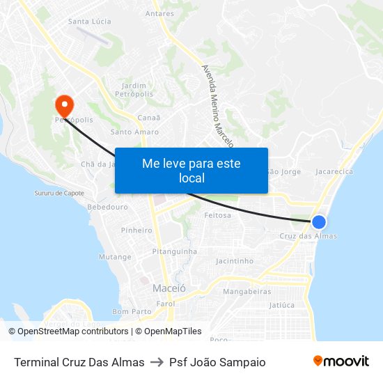 Terminal Cruz Das Almas to Psf João Sampaio map