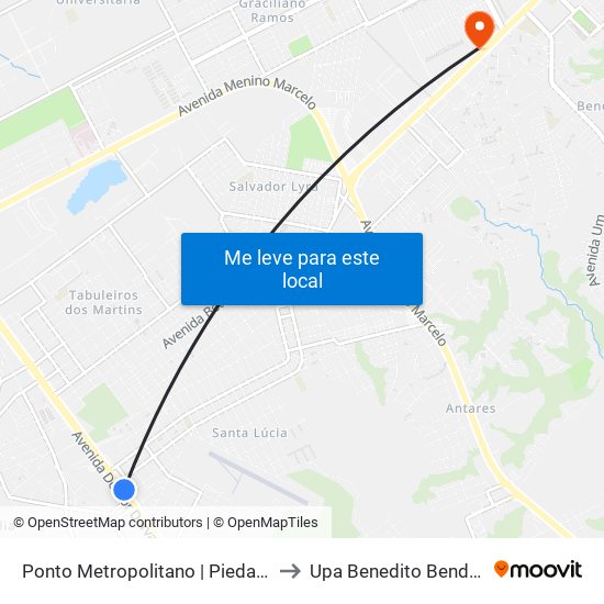 Ponto Metropolitano | Piedade to Upa Benedito Bendes map