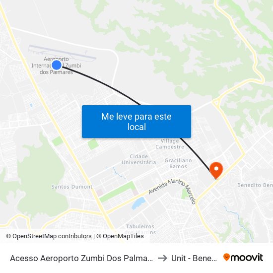 Acesso Aeroporto Zumbi Dos Palmares Rio Largo - Alagoas Brasil to Unit - Benedito Bentes map