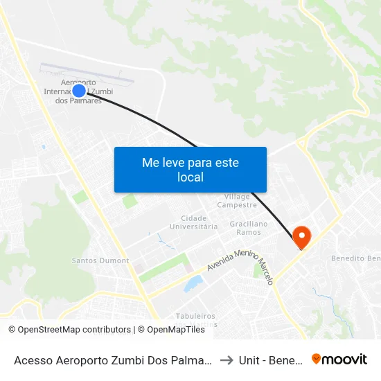Acesso Aeroporto Zumbi Dos Palmares Rio Largo - Alagoas Brasil to Unit - Benedito Bentes map