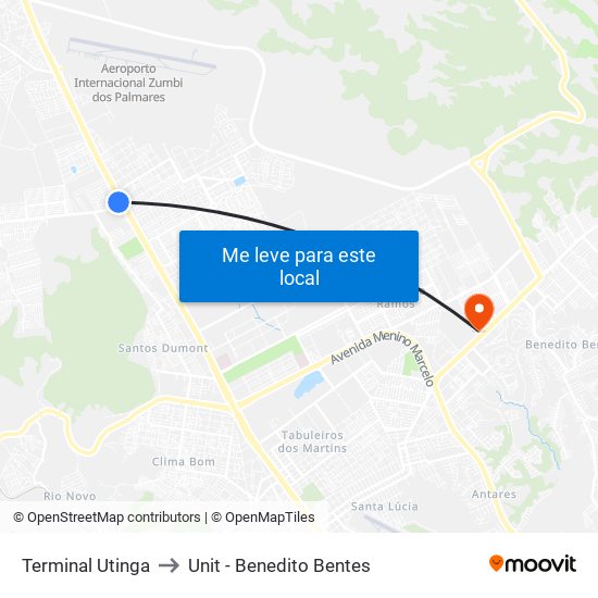 Terminal Utinga to Unit - Benedito Bentes map