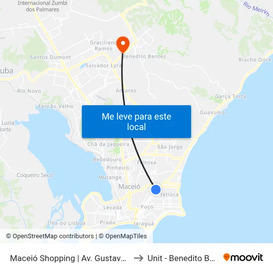 Maceió Shopping | Av. Gustavo Paiva to Unit - Benedito Bentes map