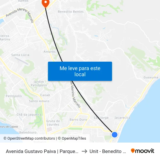 Avenida Gustavo Paiva | Parque Shopping to Unit - Benedito Bentes map