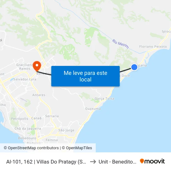 Al-101, 162 | Villas Do Pratagy (Sentido Litoral) to Unit - Benedito Bentes map
