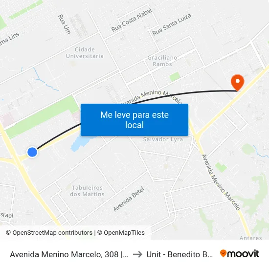 Avenida Menino Marcelo, 308 | Detran to Unit - Benedito Bentes map