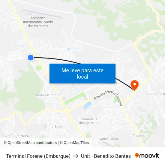 Terminal Forene (Embarque) to Unit - Benedito Bentes map