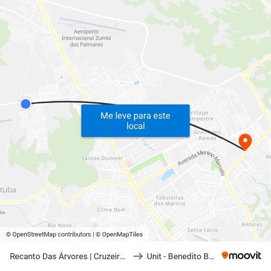 Recanto Das Árvores | Cruzeiro Do Sul to Unit - Benedito Bentes map