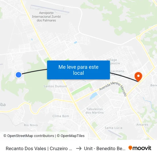 Recanto Dos Vales | Cruzeiro Do Sul to Unit - Benedito Bentes map