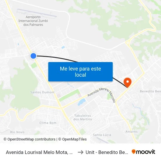 Avenida Lourival Melo Mota, 11600 to Unit - Benedito Bentes map
