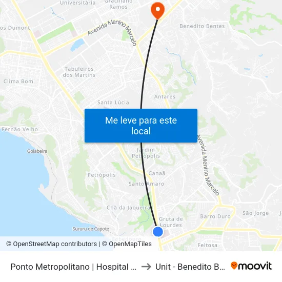 Ponto Metropolitano | Hospital Veredas to Unit - Benedito Bentes map
