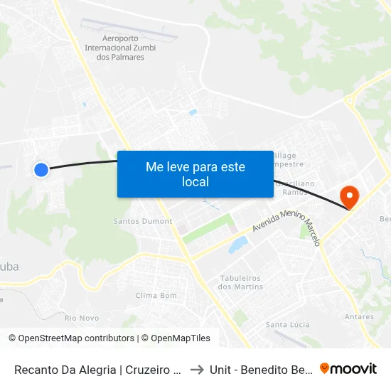 Recanto Da Alegria | Cruzeiro Do Sul to Unit - Benedito Bentes map
