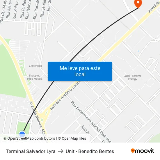 Terminal Salvador Lyra to Unit - Benedito Bentes map