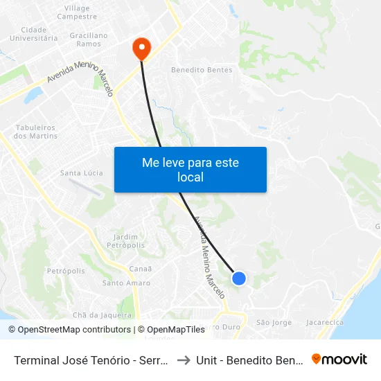 Terminal José Tenório - Serraria to Unit - Benedito Bentes map
